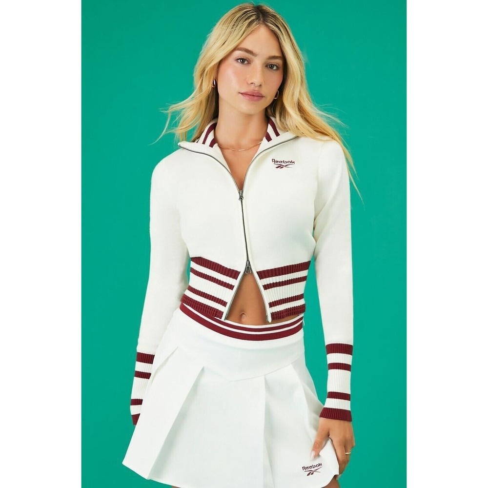 NWT REEBOK x Forever21  Striped Zip-Up Cropped Sweater - Tennis LIMITED EDITION
